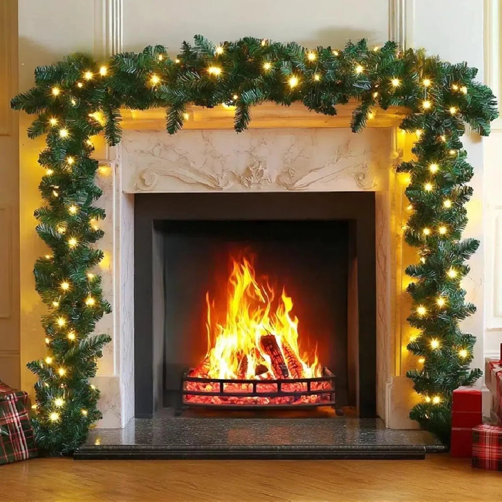 Christmas Garland 2.7 m Artificial Fir with 100 Warm White LEDs and Gloves