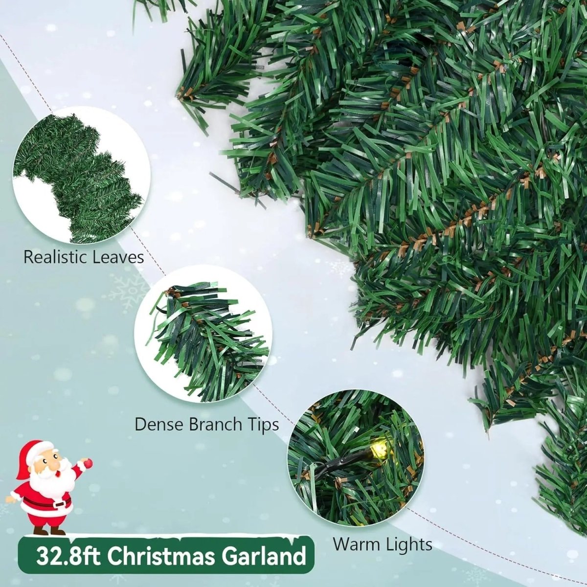 Christmas Garland 2.7 m Artificial Fir with 100 Warm White LEDs and Gloves