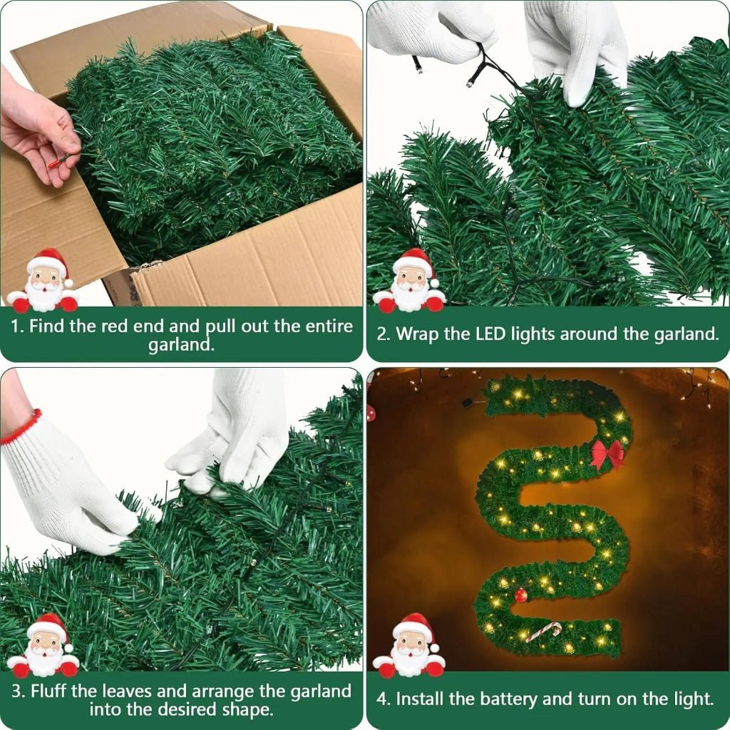 Christmas Garland 2.7 m Artificial Fir with 100 Warm White LEDs and Gloves