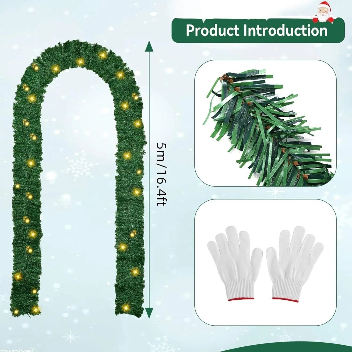 Christmas Garland 2.7 m Artificial Fir with 100 Warm White LEDs and Gloves