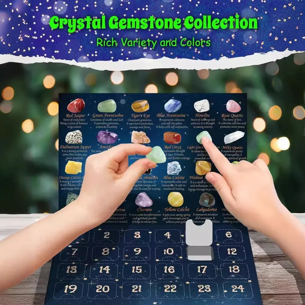 Advent Calendar with 24 Natural Crystals and Gemstones in a Gift Box