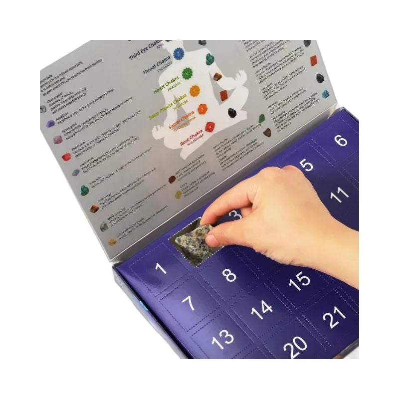 Advent Calendar with 24 Natural Crystals and Gemstones in a Gift Box