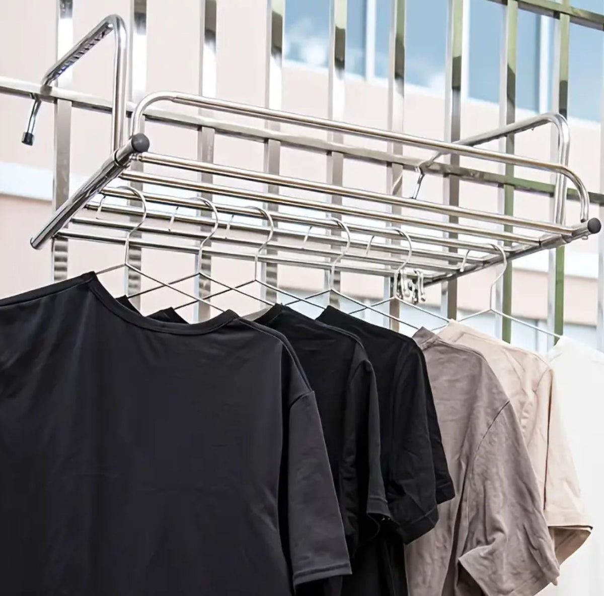 Folding Laundry Clothes Airer Stainless Steel Balcony Airer Extends 68 to 120cm