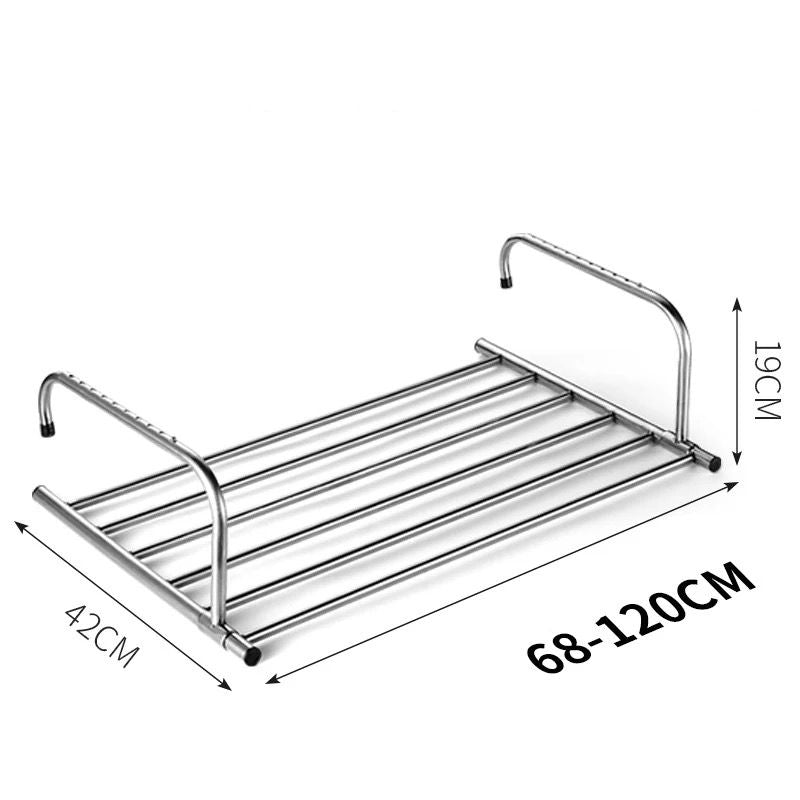 Folding Laundry Clothes Airer Stainless Steel Balcony Airer Extends 68 to 120cm