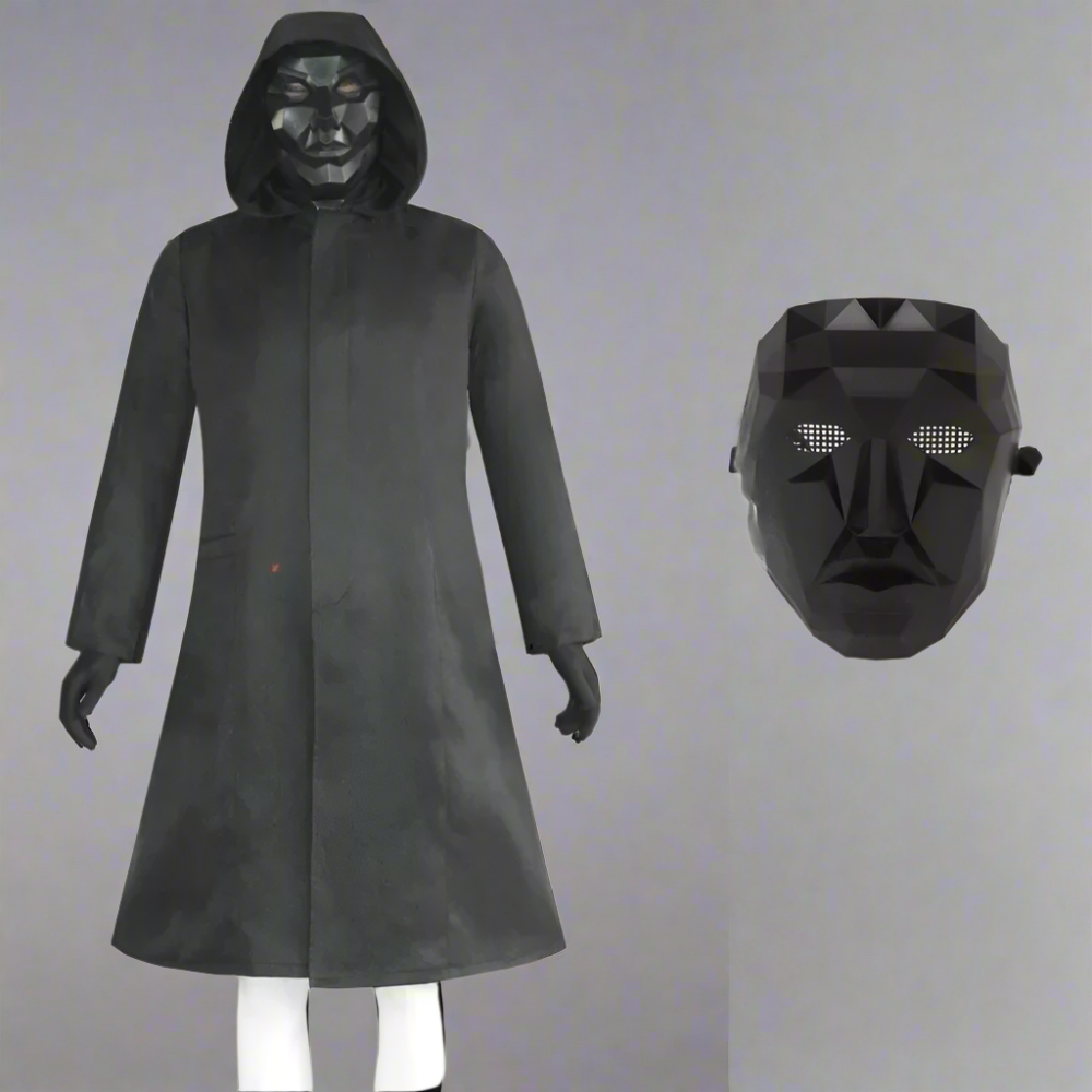 Halloween Costume and Mask Red Hooded Jumpsuit Guard Outfit with Belt and Gloves