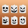 Halloween Decorations Color Changing LED Tea Lights with Spooky Printed Faces Set of Six