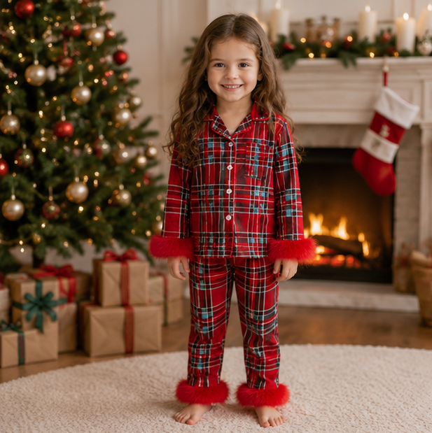 Christmas Pajamas Toddler Santa Snowflake Set with Soft Fur Trim