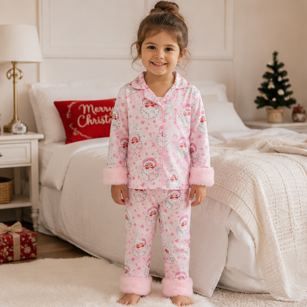 Christmas Pajamas Toddler Santa Snowflake Set with Soft Fur Trim