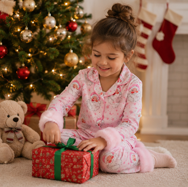 Christmas Pajamas Toddler Santa Snowflake Set with Soft Fur Trim