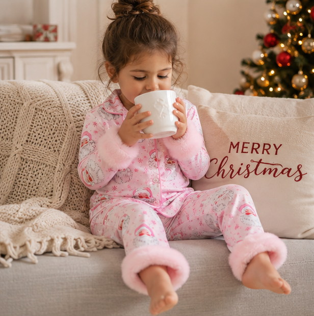 Christmas Pajamas Toddler Santa Snowflake Set with Soft Fur Trim