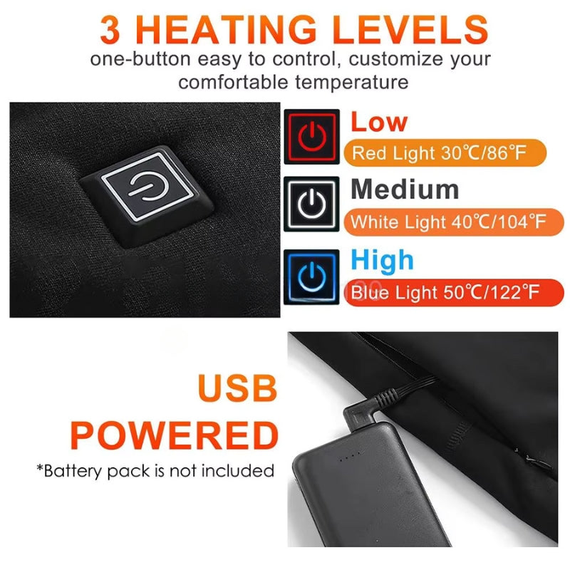 Heated Thermal Underwear Unisex Rechargeable Base Layer with Adjustable Heat Zones