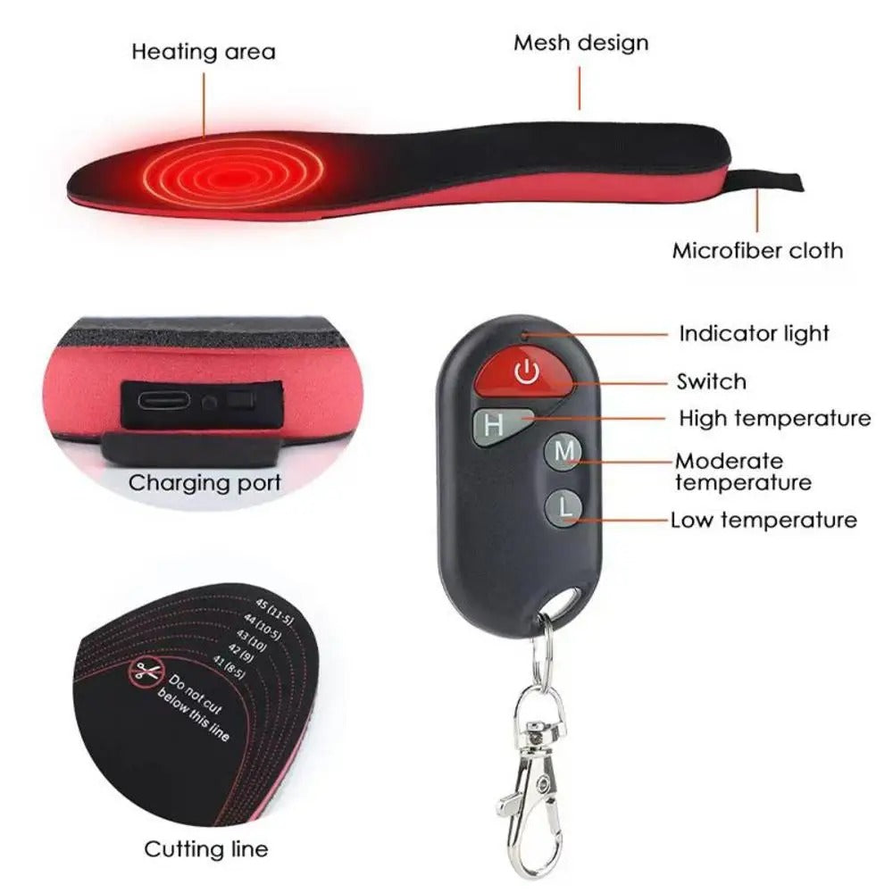 Heated Insoles Wireless Rechargeable Foot Warmers with Remote Control and Trim to Fit