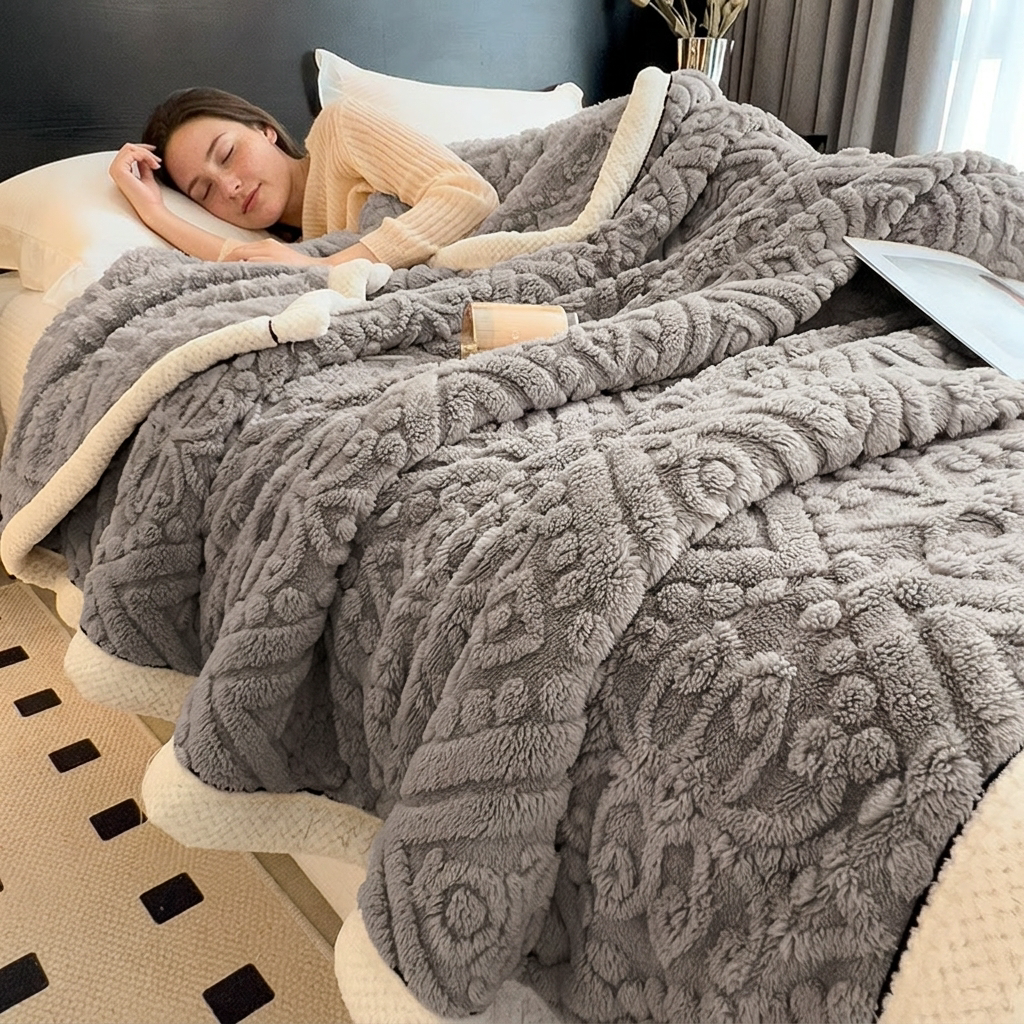 Embossed Weighted Blanket Reversible Fleece Bed Cover in Six Pastel Colourways
