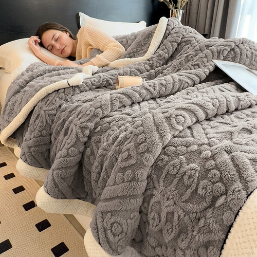 Embossed Weighted Blanket Reversible Fleece Bed Cover in Six Pastel Colourways