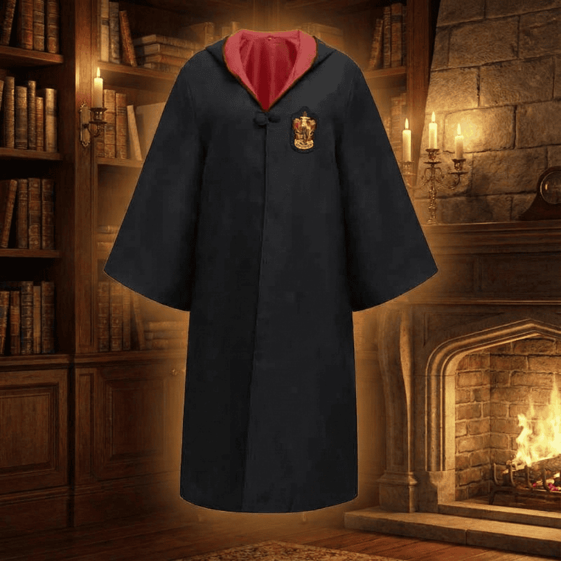 Wizard Robe Costume Hooded with Embroidered Crest and Ankle Length Cut for Cosplay