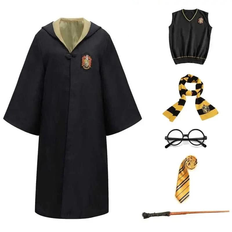 Wizard Robe Costume Hooded with Embroidered Crest and Ankle Length Cut for Cosplay