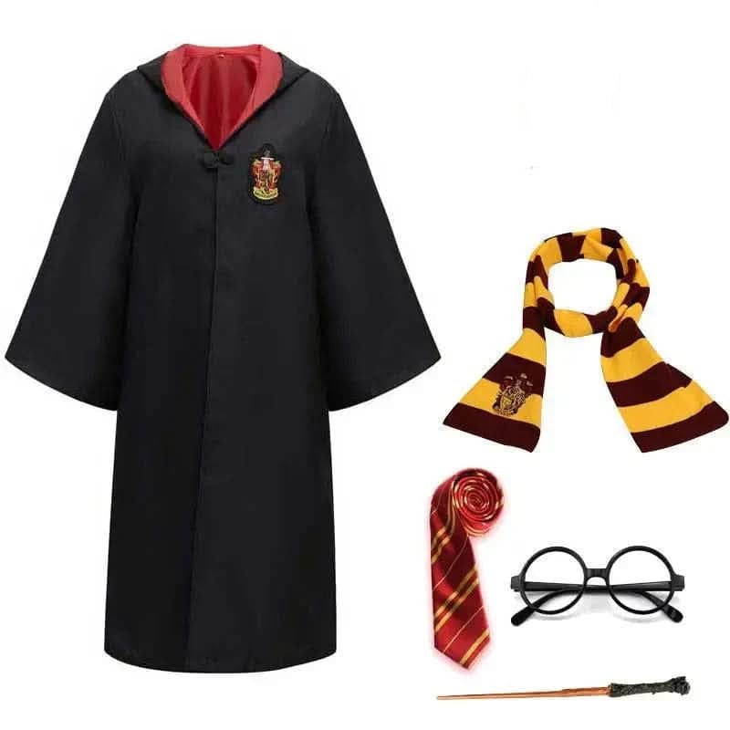 Wizard Robe Costume Hooded with Embroidered Crest and Ankle Length Cut for Cosplay