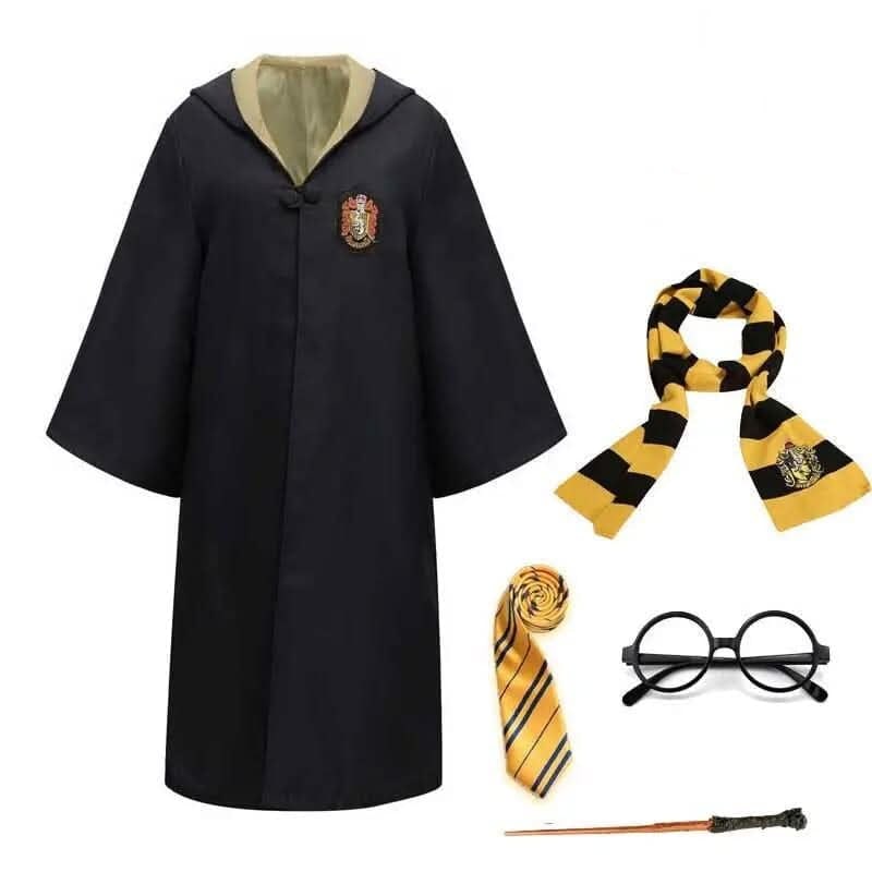 Wizard Robe Costume Hooded with Embroidered Crest and Ankle Length Cut for Cosplay