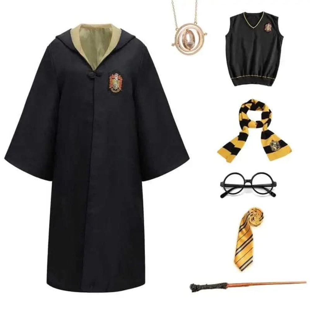 Halloween Costumes Hooded Wizard Robe with Embroidered Crest and Wide Flared Sleeves