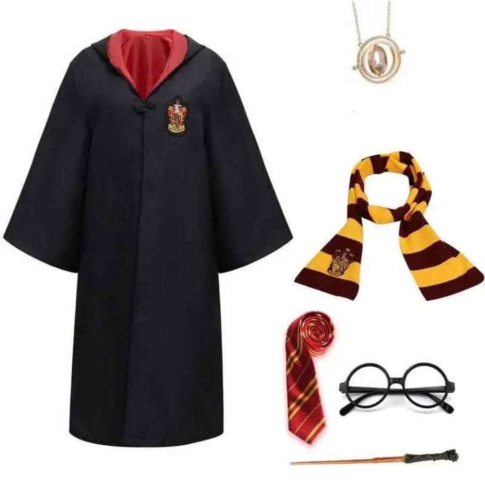 Halloween Costumes Hooded Wizard Robe with Embroidered Crest and Wide Flared Sleeves