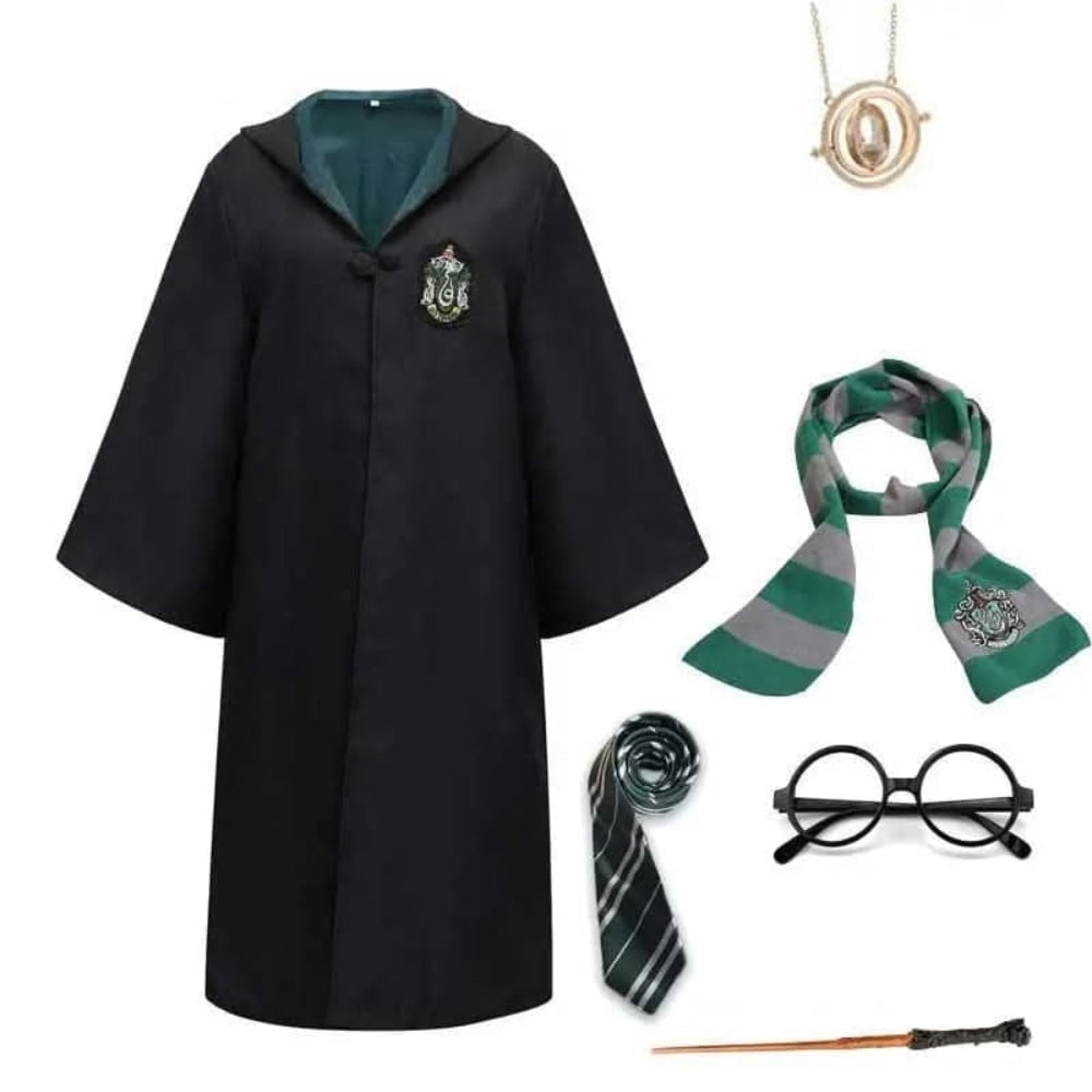 Halloween Costumes Hooded Wizard Robe with Embroidered Crest and Wide Flared Sleeves
