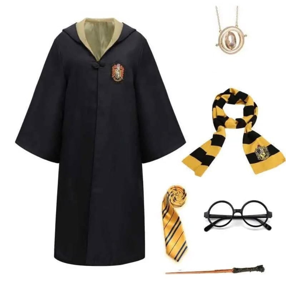 Halloween Costumes Hooded Wizard Robe with Embroidered Crest and Wide Flared Sleeves