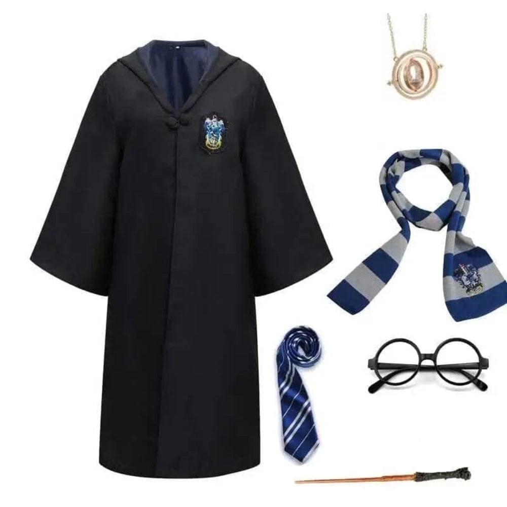Halloween Costumes Hooded Wizard Robe with Embroidered Crest and Wide Flared Sleeves