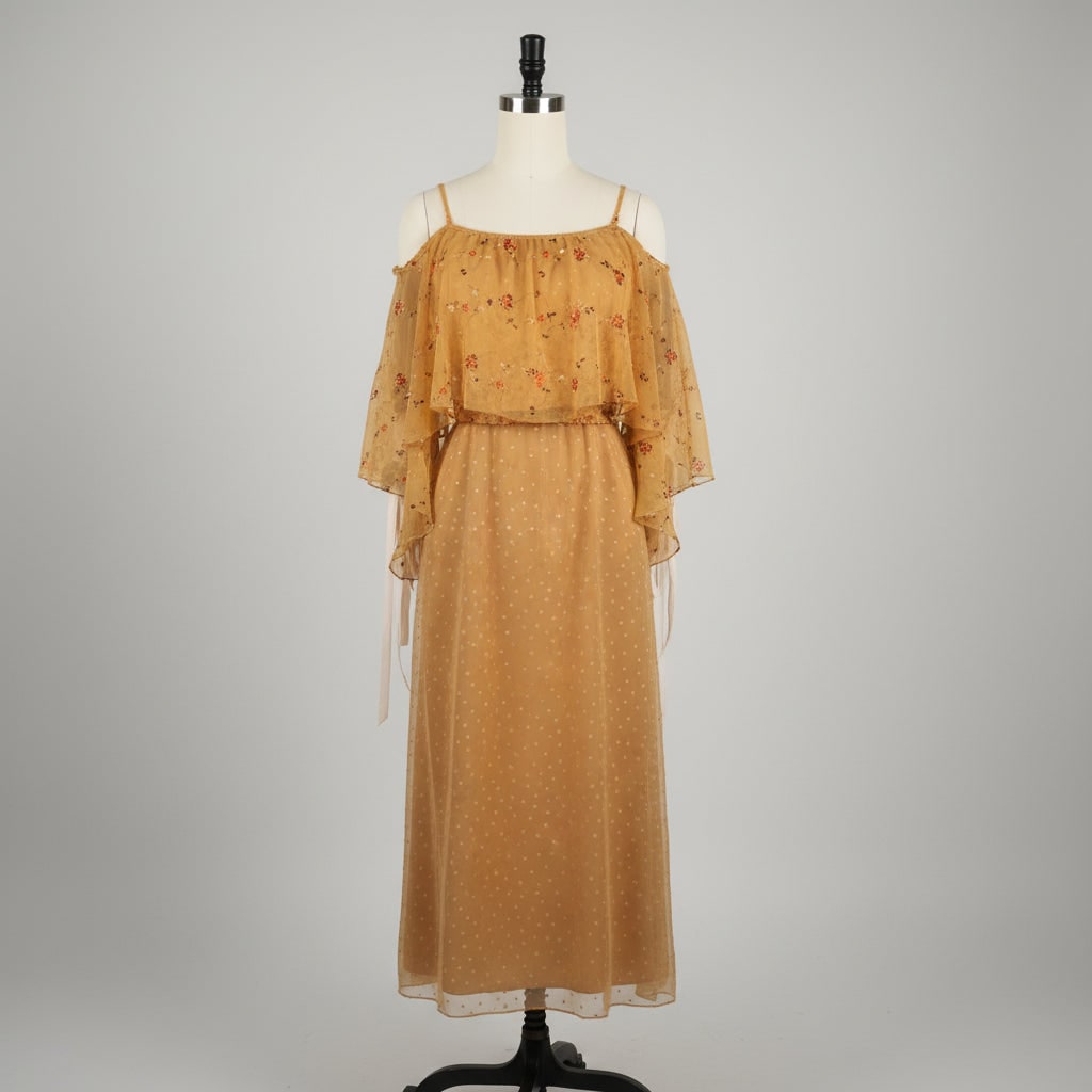 Corset Halloween Costume Fantasy Dress with Detachable Sleeves and Floral Maxi Skirt