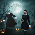 Womens Halloween Costumes Gothic Schoolgirl Party Outfit with White Collar and Long Sleeves