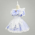 Womens Maid Costume Dress with Frilled Apron and Puff Sleeves in Six Colourways