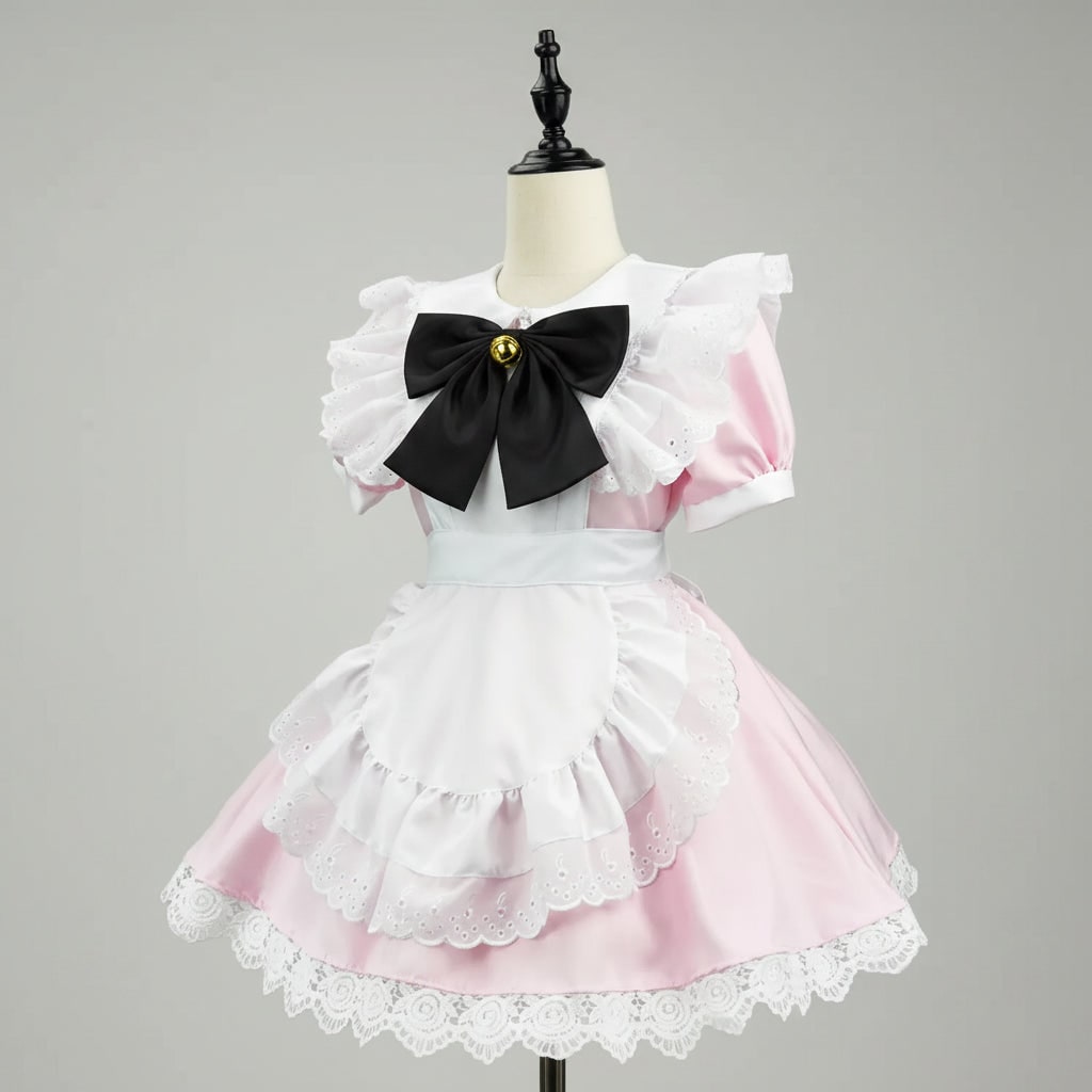 Womens Maid Costume Dress with Frilled Apron and Puff Sleeves in Six Colourways