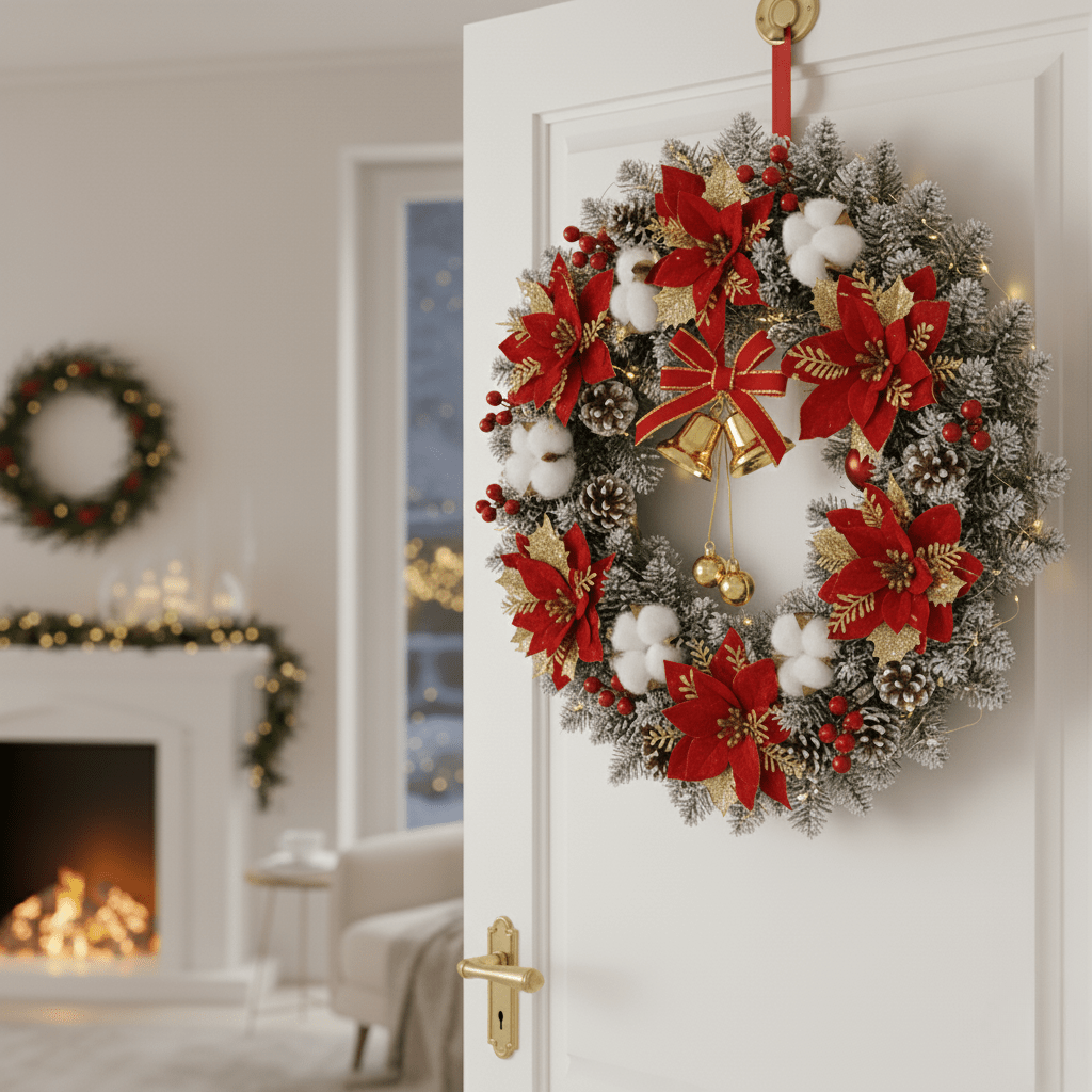 Christmas Wreath LED with Bells in Red or Gold from 40 to 60 cm Across