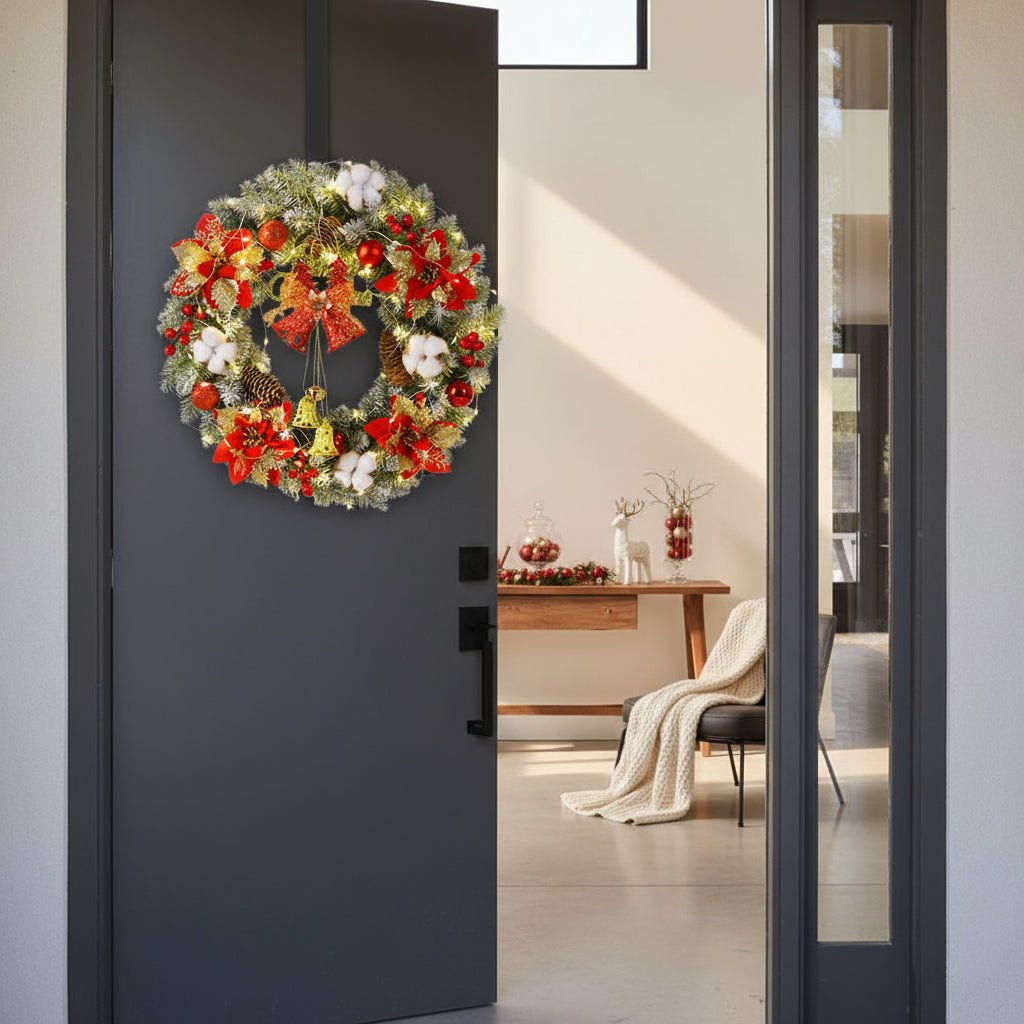 Christmas Wreath LED with Bells in Red or Gold from 40 to 60 cm Across
