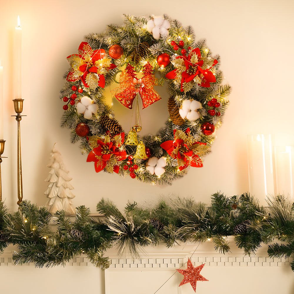 Christmas Wreath LED with Bells in Red or Gold from 40 to 60 cm Across